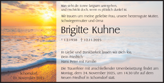 Traueranzeige von Brigitte Kuhne von Waiblinger Kreiszeitung