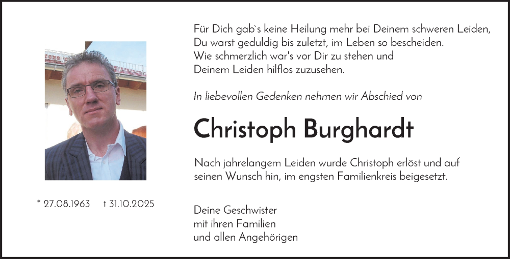  Traueranzeige für Christoph Burghardt vom 08.11.2025 aus Waiblinger Kreiszeitung