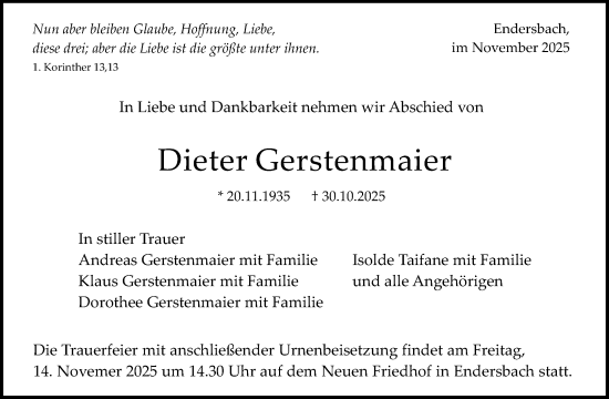Traueranzeige von Dieter Gerstenmaier von Waiblinger Kreiszeitung