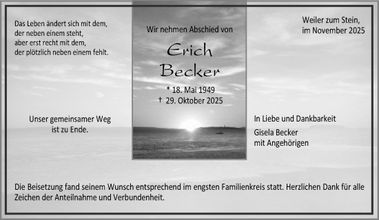 Traueranzeige von Erich Becker von Waiblinger Kreiszeitung