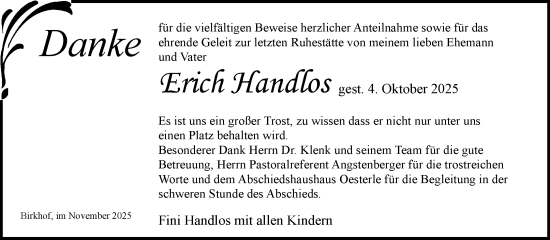 Traueranzeige von Erich Handlos von Waiblinger Kreiszeitung