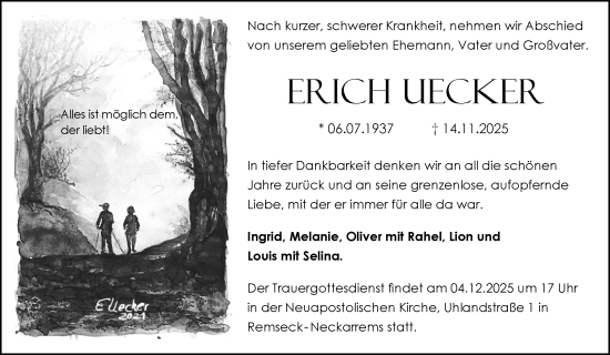 Traueranzeige von Erich Uecker von Waiblinger Kreiszeitung