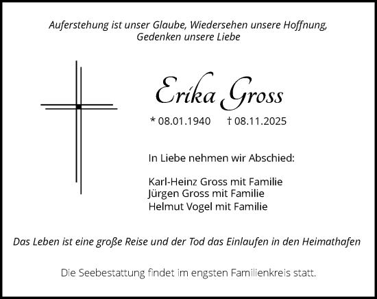 Traueranzeige von Erika Gross von Waiblinger Kreiszeitung