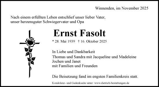 Traueranzeige von Ernst Fasolt von Waiblinger Kreiszeitung