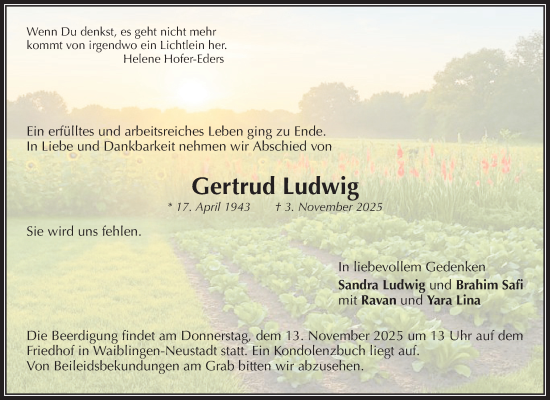 Traueranzeige von Gertrud Ludwig von Waiblinger Kreiszeitung