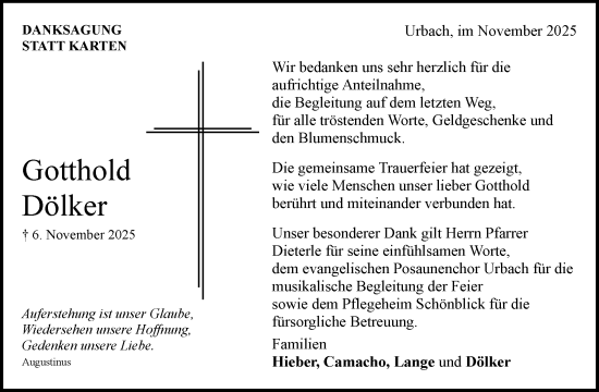 Traueranzeige von Gotthold Dölker von Waiblinger Kreiszeitung