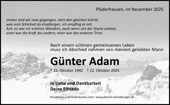 Traueranzeige von Günter Adam von Waiblinger Kreiszeitung