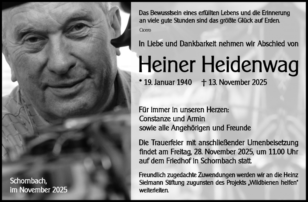  Traueranzeige für Heiner Heidenwag vom 22.11.2025 aus Waiblinger Kreiszeitung