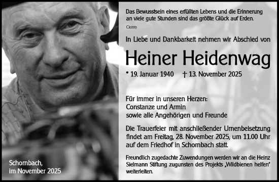 Traueranzeige von Heiner Heidenwag von Waiblinger Kreiszeitung