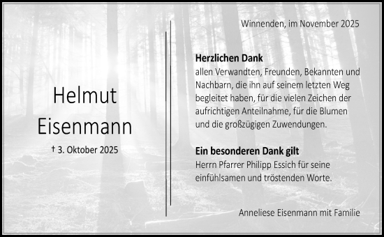 Traueranzeige von Helmut Eisenmann von Waiblinger Kreiszeitung