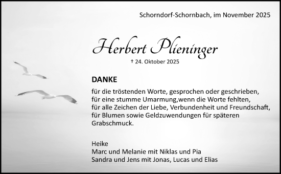 Traueranzeige von Herbert Plieninger von Waiblinger Kreiszeitung