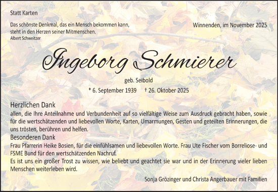 Traueranzeige von Ingeborg Schmierer von Waiblinger Kreiszeitung