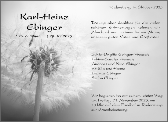 Traueranzeige von Karl-Heinz Ebinger von Waiblinger Kreiszeitung