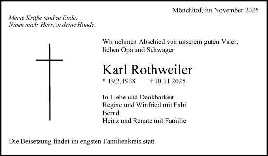Traueranzeige von Karl Rothweiler von Waiblinger Kreiszeitung