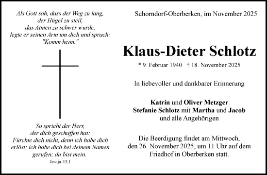 Traueranzeige von Klaus-Dieter Schlotz von Waiblinger Kreiszeitung