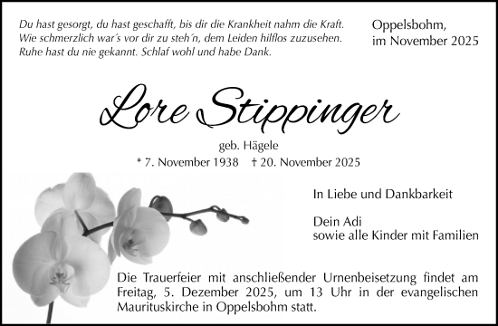 Traueranzeige von Lore Stippinger von Waiblinger Kreiszeitung