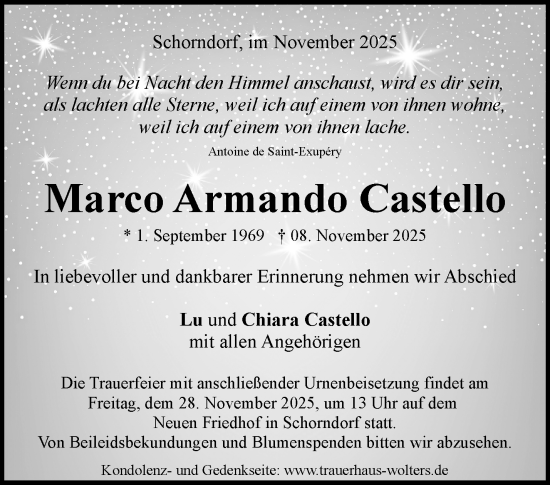 Traueranzeige von Marco Armando Castello von Waiblinger Kreiszeitung