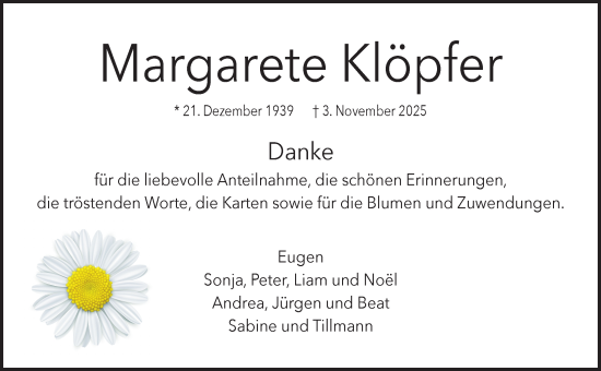 Traueranzeige von Margarete Klöpfer von Waiblinger Kreiszeitung