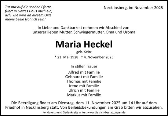 Traueranzeige von Maria Heckel von Waiblinger Kreiszeitung