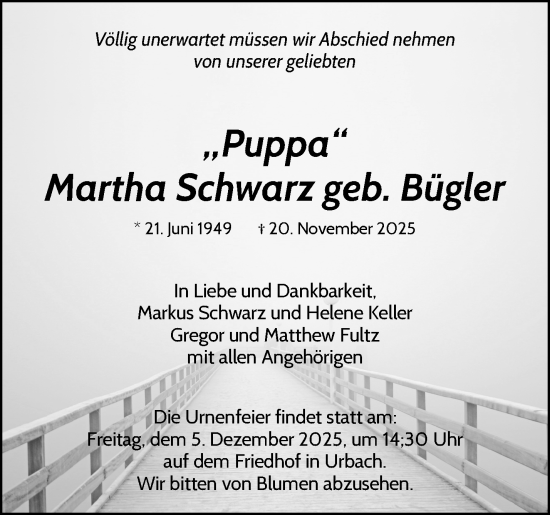 Traueranzeige von Martha Schwarz von Waiblinger Kreiszeitung
