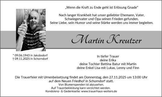 Traueranzeige von Martin Kreutzer von Waiblinger Kreiszeitung