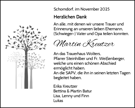 Traueranzeige von Martin Kreutzer von Waiblinger Kreiszeitung