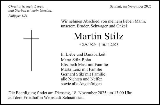 Traueranzeige von Martin Stilz von Waiblinger Kreiszeitung