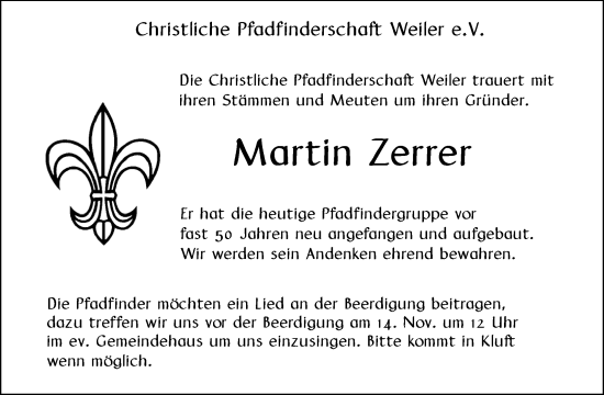 Traueranzeige von Martin Zerrer von Waiblinger Kreiszeitung