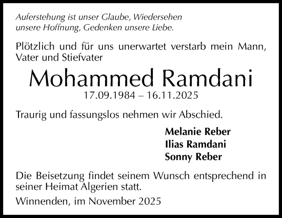 Traueranzeige von Mohammed Ramdani von Waiblinger Kreiszeitung