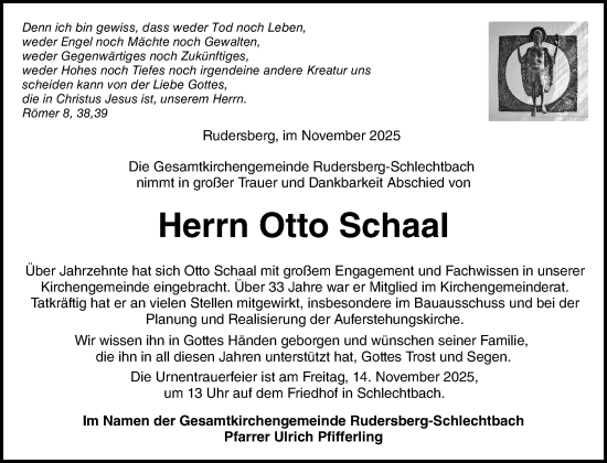 Traueranzeige von Otto Schaal von Waiblinger Kreiszeitung