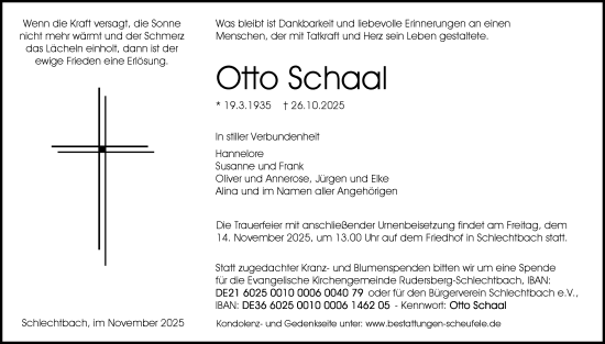 Traueranzeige von Otto Schaal von Waiblinger Kreiszeitung