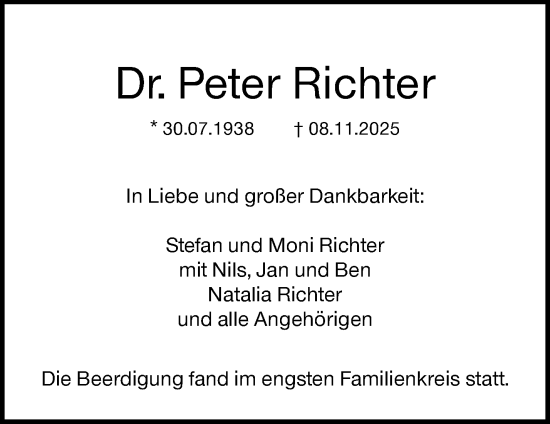 Traueranzeige von Peter Richter von Waiblinger Kreiszeitung