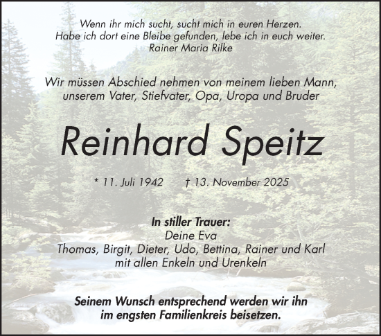 Traueranzeige von Reinhard Speitz von Waiblinger Kreiszeitung