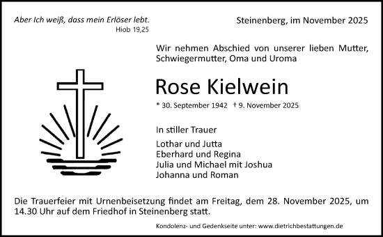 Traueranzeige von Rose Kielwein von Waiblinger Kreiszeitung