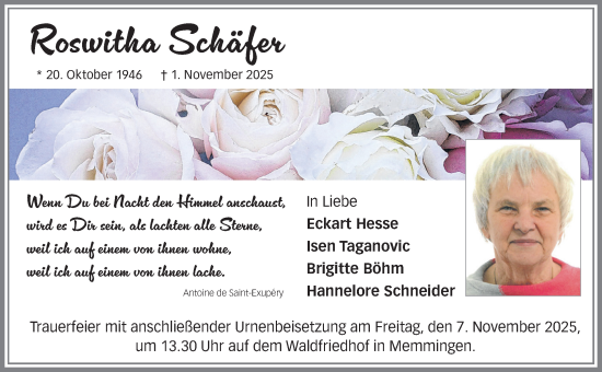 Traueranzeige von Roswitha Schäfer von Waiblinger Kreiszeitung