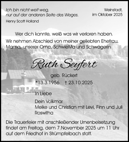Traueranzeige von Ruth Seyfert von Waiblinger Kreiszeitung