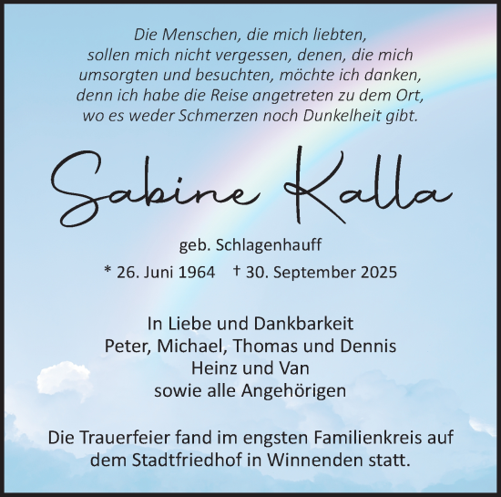 Traueranzeige von Sabine Kalla von Waiblinger Kreiszeitung