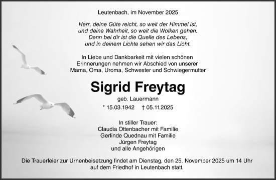 Traueranzeige von Sigrid Freytag von Waiblinger Kreiszeitung