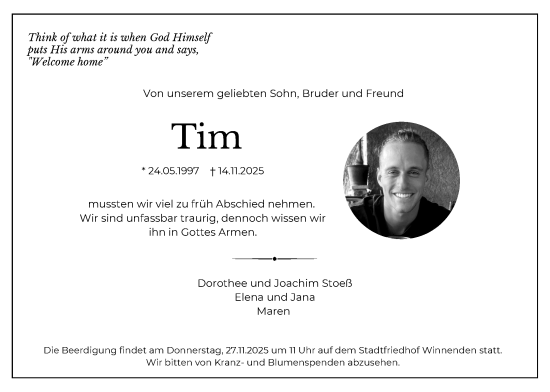 Traueranzeige von Tim Stoeß von Waiblinger Kreiszeitung