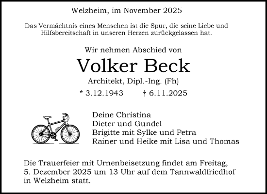 Traueranzeige von Volker Beck von Waiblinger Kreiszeitung