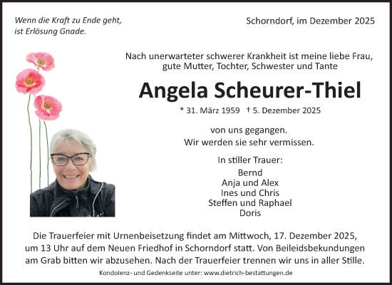 Traueranzeige von Angela Scheurer-Thiel von Waiblinger Kreiszeitung
