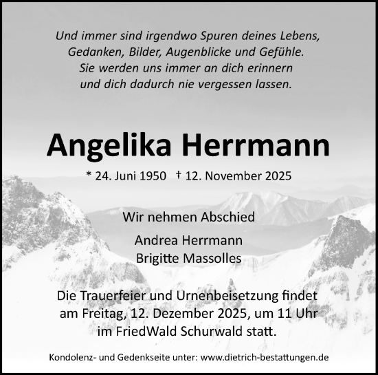 Traueranzeige von Angelika Herrmann von Waiblinger Kreiszeitung