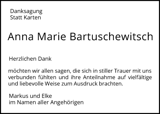 Traueranzeige von Anna Marie Bartuschewitsch von Waiblinger Kreiszeitung