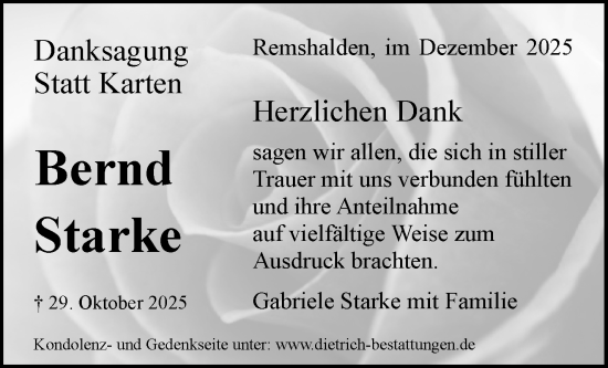 Traueranzeige von Bernd Starke von Waiblinger Kreiszeitung