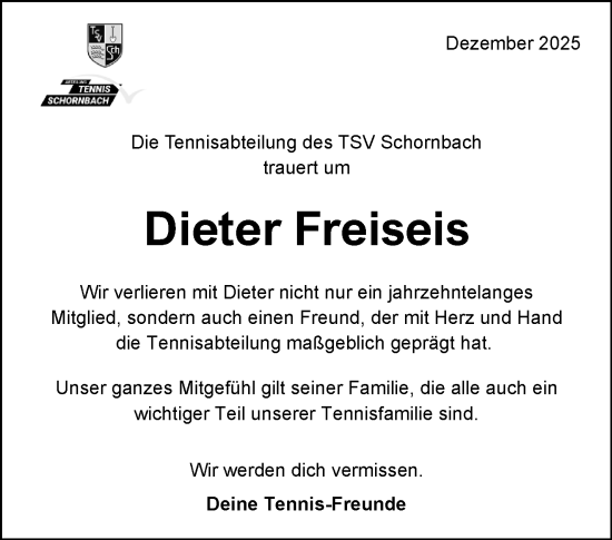 Traueranzeige von Dieter Freiseis von Waiblinger Kreiszeitung