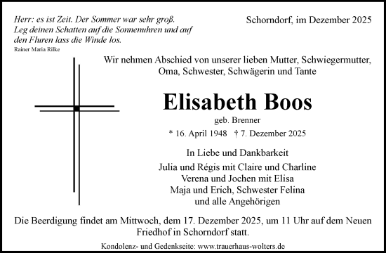 Traueranzeige von Elisabeth Boos von Waiblinger Kreiszeitung