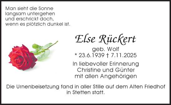 Traueranzeige von Else Rückert von Waiblinger Kreiszeitung