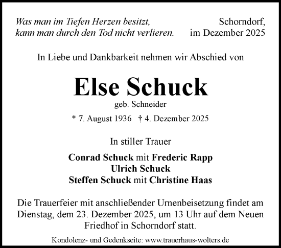 Traueranzeige von Else Schuck von Waiblinger Kreiszeitung