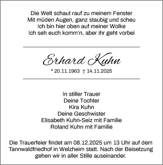 Traueranzeige von Erhard Kuhn von Waiblinger Kreiszeitung