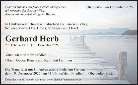 Traueranzeige von Gerhard Herb von Waiblinger Kreiszeitung